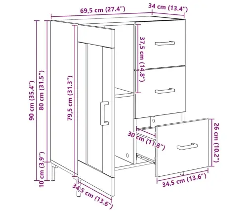 Puse Amatnieku Ozola 69.5 X 34 X 90 Cm Inženierijas Koks Vidaxl