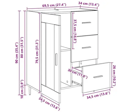 Kabalas Su Stalčių Amatininkų Ąžuolas 69,5 X 34 X 90 Cm