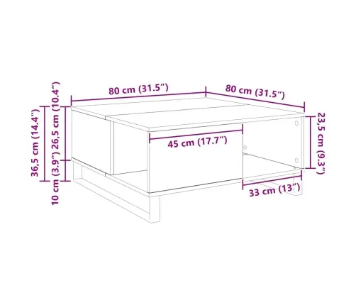 Kavos Staliukas Juoda Ąžuolo 80 X 80 X 36.5 Cm Apdirbta Mediena Kavos Staliukas Juoda Ąžuolo 80 X 80 X 36.5 Cm Apdirbta Mediena