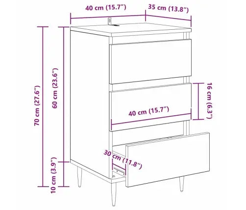 Puse Ar Atvilktni Vecs Koks 35 X 40 X 70 Cm Inženierijas Koks Vidaxl