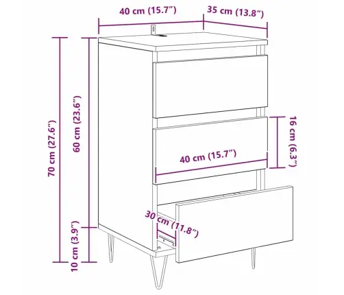 Puse Artisānā Ozols 40 X 35 X 70 Cm Inženierija Koks Un Dzelzs Vidaxl