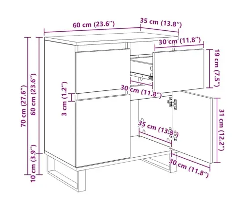 Puse Melns Ozolkoks 60 X 35 X 70 Cm Inženierija Koks Un Dzelzs Vidaxl