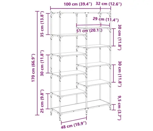 Grāmatu Plaukts Amatnieku Ozola 100 X 32 X 170 Cm Vidaxl