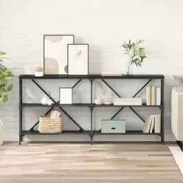 Konsoles Galds Ar Plauktu Melns Ozolkoks 160 X 30 X 75 Cm Vidaxl