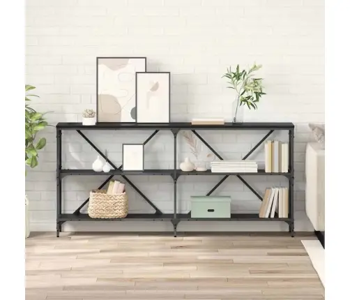 Konsoles Galds Ar Plauktu Melns Ozolkoks 160 X 30 X 75 Cm Vidaxl