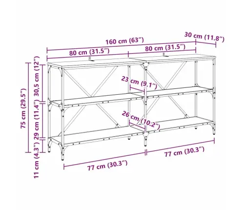 Konsoles Galds Ar Plauktu Melns Ozolkoks 160 X 30 X 75 Cm Vidaxl