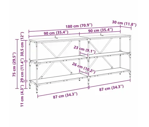 Konsoles Galds Ar Plauktu Melns Ozolkoks 180 X 30 X 75 Cm Vidaxl