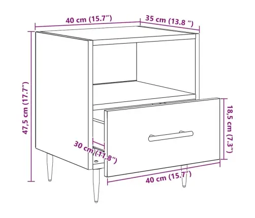 Naktsgaldiņš Brūna 40 X 35 X 47.5 Cm Inženierijas Koks Vidaxl