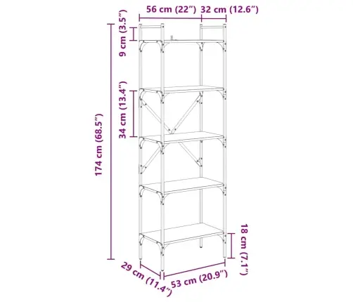 Grāmatu Skapis Artisānā Ozols 56 X 32 X 174 Cm Vidaxl