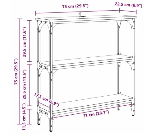 Konsoles Galds Ar Plauktu Melns Ozols 75 X 22.5 X 75 Cm Vidaxl