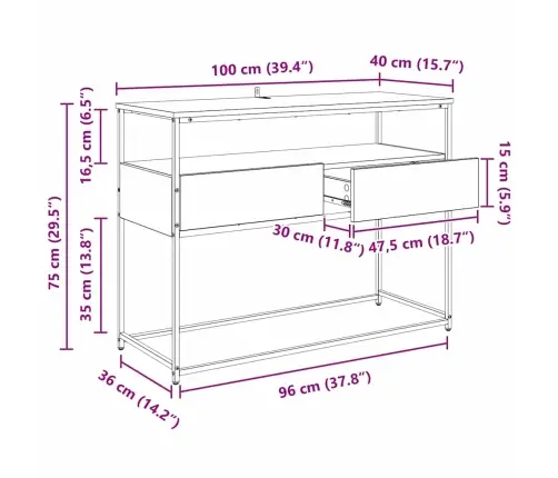 Konsoollaud Vana Puit 100 X 40 X 75 Cm Töödeldud Puit Ja Metall