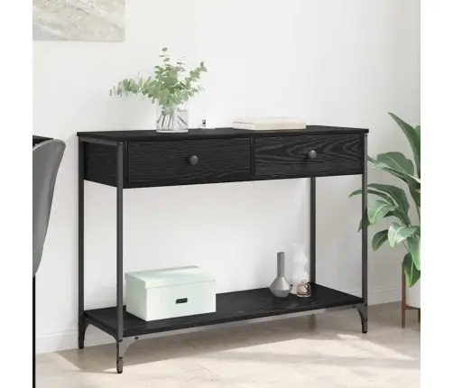 Konsoles Galds Ar Atvilktni Melns Ozolkoks 100 X 34,5 X 75 Cm Vidaxl