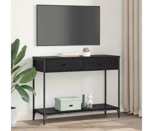 Konsoles Galds Ar Atvilktni Melns Ozolkoks 100 X 34,5 X 75 Cm Vidaxl