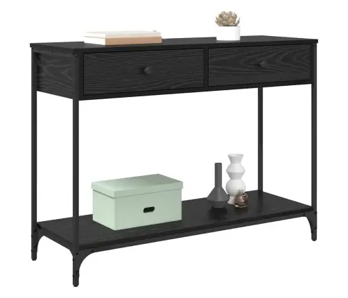Konsoles Galds Ar Atvilktni Melns Ozolkoks 100 X 34,5 X 75 Cm Vidaxl