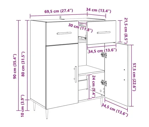 Puse Ar Atvilktni Vecs Koks 69,5 X 34 X 90 Cm Inženierijas Koks Vidaxl