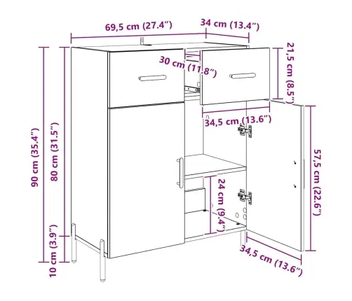 Puse Melns Ozolkoks 69,5 X 34 X 90 Cm Inženierijas Koks Vidaxl