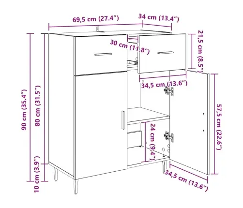 Puse Artisānā Ozols 69,5 X 34 X 90 Cm Inženierijas Koks Vidaxl