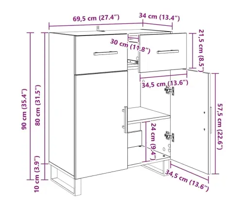 Kõide Sahtliga Vana Puit 69,5 X 34 X 90 Cm Tehispuit