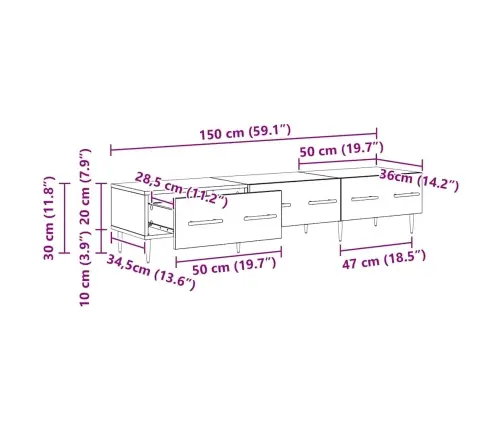 Televizora Skapīša Vecs Koks 150 X 36 X 30 Cm Inženierijas Koks Vidaxl