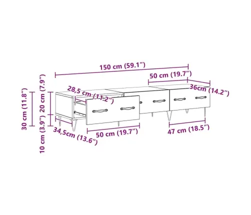 Televizora Skapīša Amatnieku Ozola 150 X 36 X 30 Cm Vidaxl