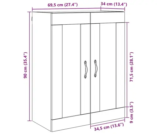 Sienas Skapis Vecs Koks 69,5 X 34 X 90 Cm Inženierijas Koks Vidaxl
