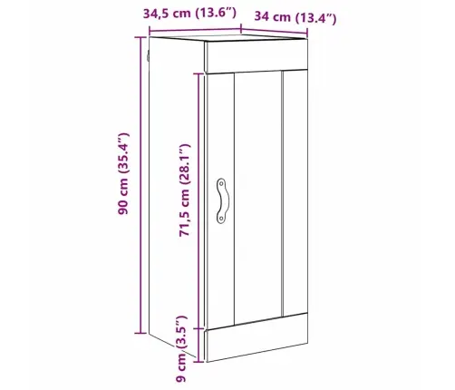 Sienas Skapis Vecs Koks 34,5 X 34 X 90 Cm Inženierijas Koks Vidaxl