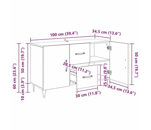 Puse Melns Ozolkoks 100 X 36 X 60 Cm Inženierijas Koks Vidaxl