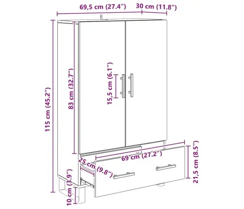 Augstais Skapītis Ar Atvilktni Vecs Koks 69,5 X 30 X 115 Cm Vidaxl
