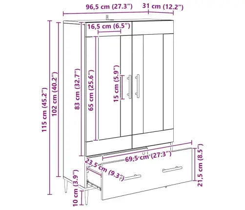 Augstais Skapītis Melns Ozolkoks 69,5 X 31 X 115 Cm Vidaxl