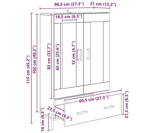 Augstais Skapītis Corona Vecs Koks 69,5 X 31 X 115 Cm Vidaxl
