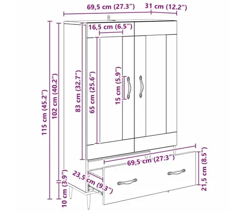Augstais Skapītis Artisānā Ozols 69,5 X 31 X 115 Cm Vidaxl