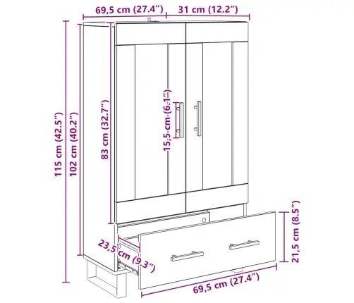Aukštas Spintelė Amatininkų Ąžuolas 69,5 X 31 X 115 Cm
