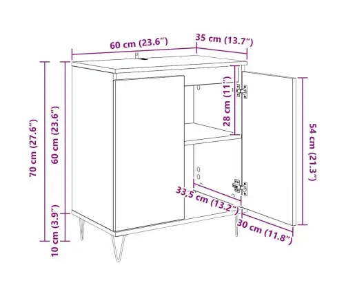 Puse Melns Ozolkoks 60 X 35 X 70 Cm Inženierijas Koks Vidaxl