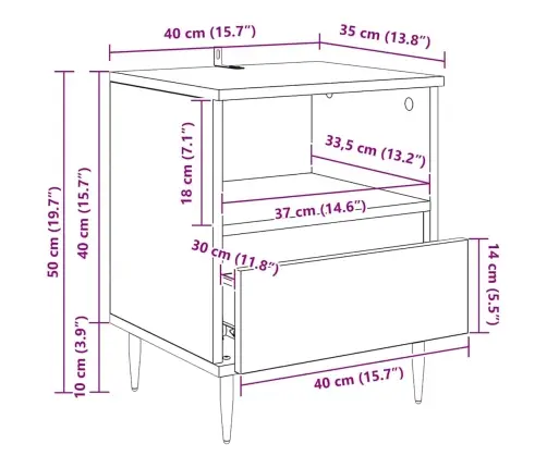 Nakts Skapītis Ar Atvilktni 2 Pcs Vecs Koks 40 X 35 X 50 Cm Vidaxl