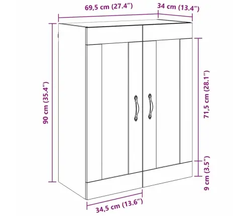 Sienas Skapis Vecs Koks 69,5 X 34 X 90 Cm Inženierijas Koks Vidaxl