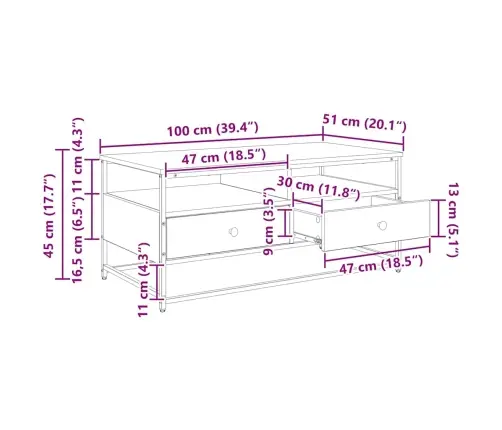 Kavos Staliukas Su Stalčių Juodas Ąžuolas 100 X 51 X 45 Cm
