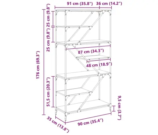 Knygų Lentyna Amatininkų Ąžuolas 91 X 36 X 176 Cm