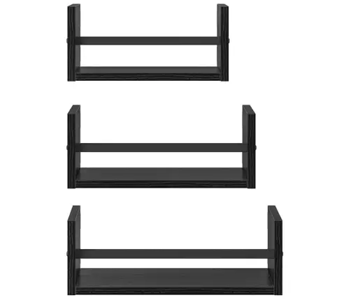 Sienas Plauktu Komplekts 3 Pcs Melns Ozolkoks 40X16X14Cm Vidaxl