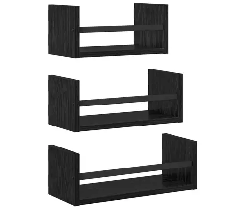 Sienas Plauktu Komplekts 3 Pcs Melns Ozolkoks 40X16X14Cm Vidaxl