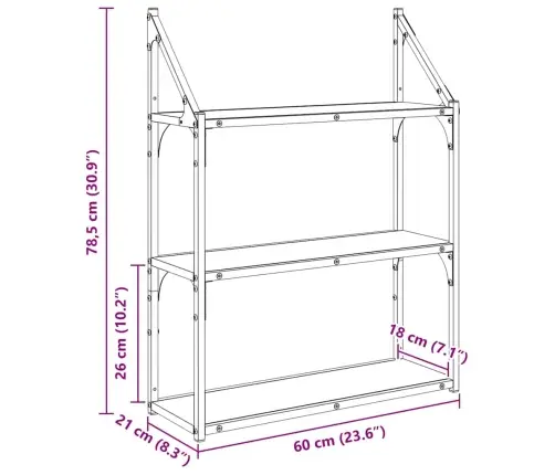 Sienas Plaukts Vecs Koks 60 X 21 X 78,5 Cm Inženierijas Koks Vidaxl