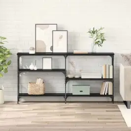 Konsoles Galds Ar Plauktu Melns Ozolkoks 150 X 29 X 76,5 Cm Vidaxl