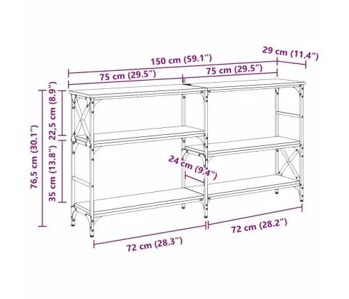 Konsoles Galds Melns Ozols 150 X 29 X 76.5 Cm Inženierijas Koks Vidaxl