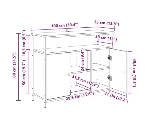 Puse Vecs Koks 100 X 35 X 80 Cm Inženierijas Koks Vidaxl