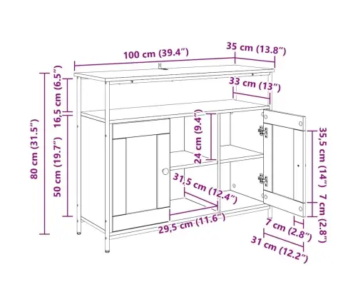 Kõide Must Tamm 100 X 35 X 80 Cm Tehispuit