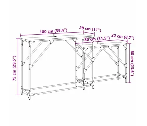 Konsoollaud 2 Pcs Vana Puit 100 X 28 X 75 Cm Tehispuit
