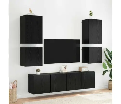 Tv Sienas Skapji 2 Pcs Melns Ozolkoks 40,5X30X40Cm Vidaxl