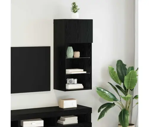 Sienā Montējams Tv Skapis Melns Ozolkoks 40,5 X 30 X 90 Cm Vidaxl