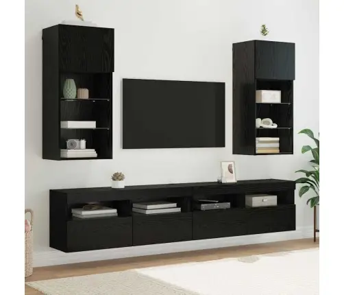 Sienā Montējams Tv Skapis Melns Ozolkoks 40,5 X 30 X 90 Cm Vidaxl