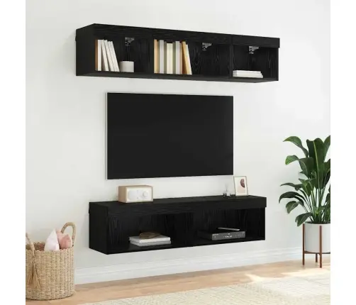 Televizoru Skapji 2 Pcs Melns Ozolkoks 60 X 30 X 30 Cm Vidaxl