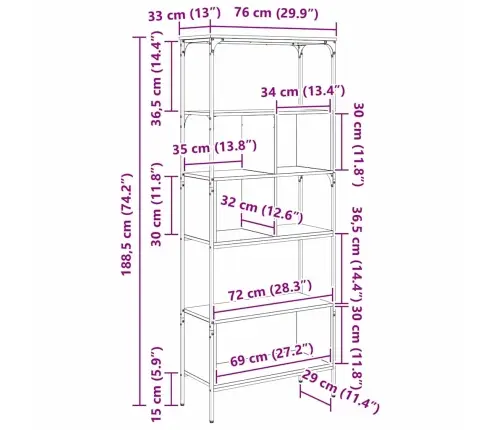 Knygų Lentyna Senovinis Medis 76 X 33 X 188,5 Cm